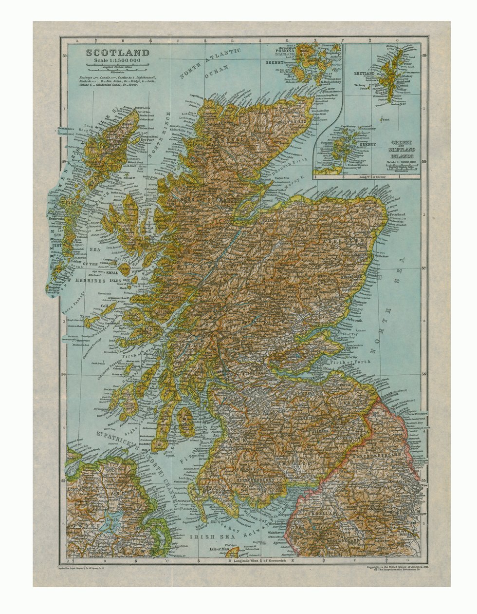 Mapa Skotska, c1910 od Gull Engraving Company