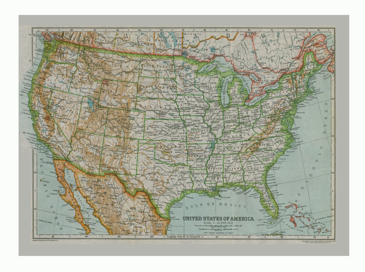 Mapa Spojených států amerických, c1910 od Gull Engraving Company