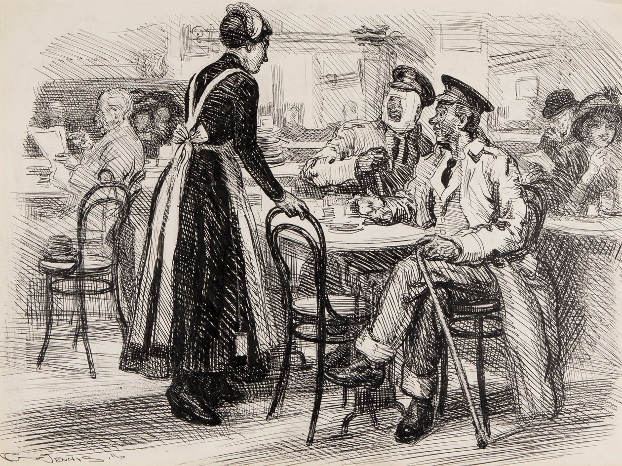 Karikatura z první světové války, pravděpodobně pro Punch, 1916 (pero a inkoust na papíře) od Gurnell Charles Jennis