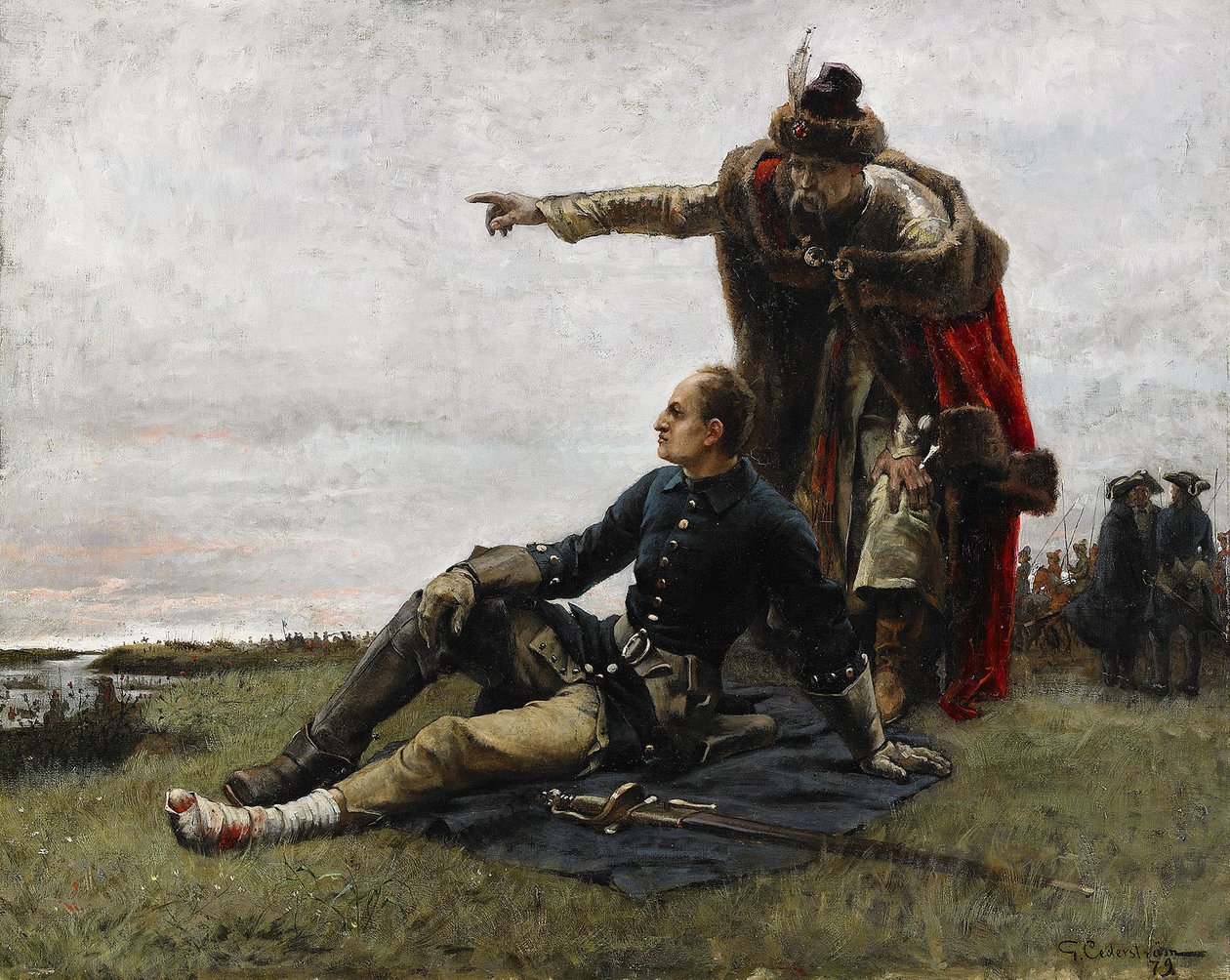 Karel XII. Švédský a Ivan Mazepa po bitvě u Poltavy, 1879 od Gustaf Cederström