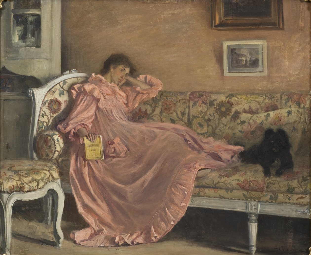 Carola sedí na pohovce, 1899 od Gustaf Olaf Cederstrom