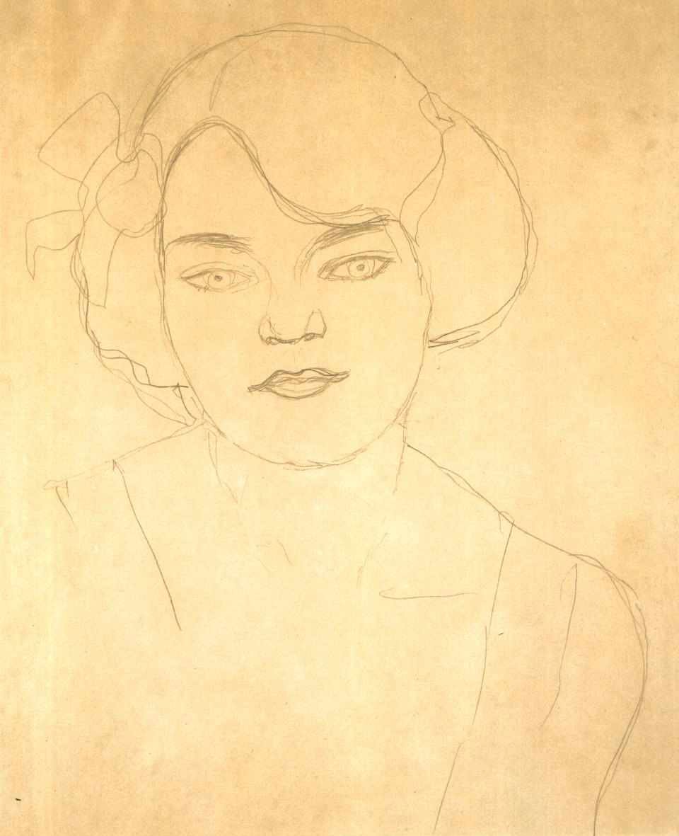 Poloviční portrét dívky směřující dopředu od Gustav Klimt