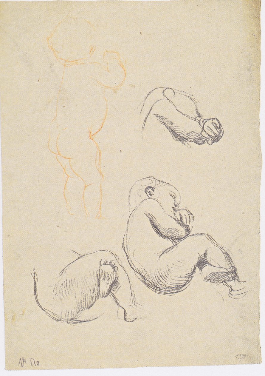 Tři studie sedícího dítěte napravo, stojícího dítěte od Gustav Klimt