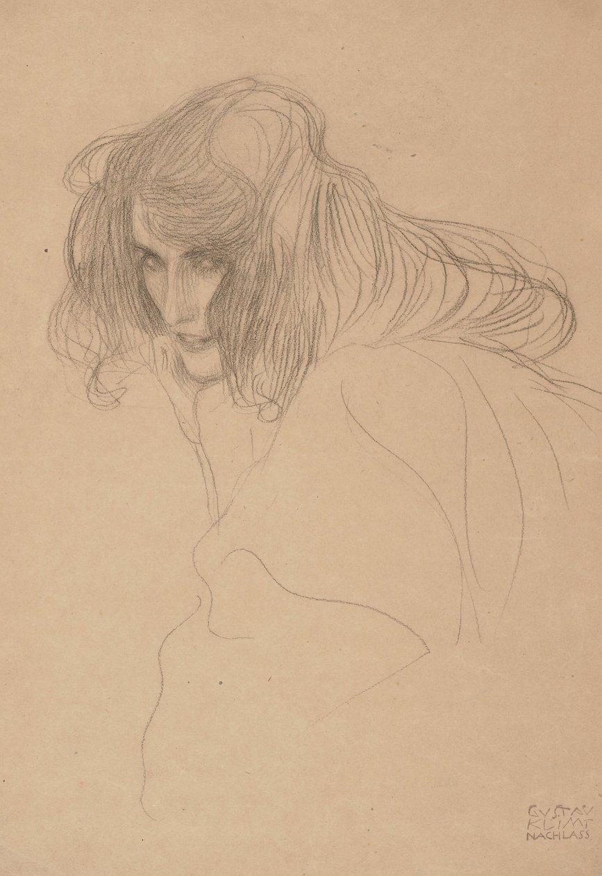 Hlava ženy ve tříčtvrtečním profilu (studie pro Beethovenův vlys), 1901-1902 od Gustav Klimt