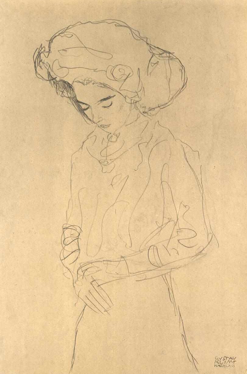 Dívka při pohledu dolů od Gustav Klimt