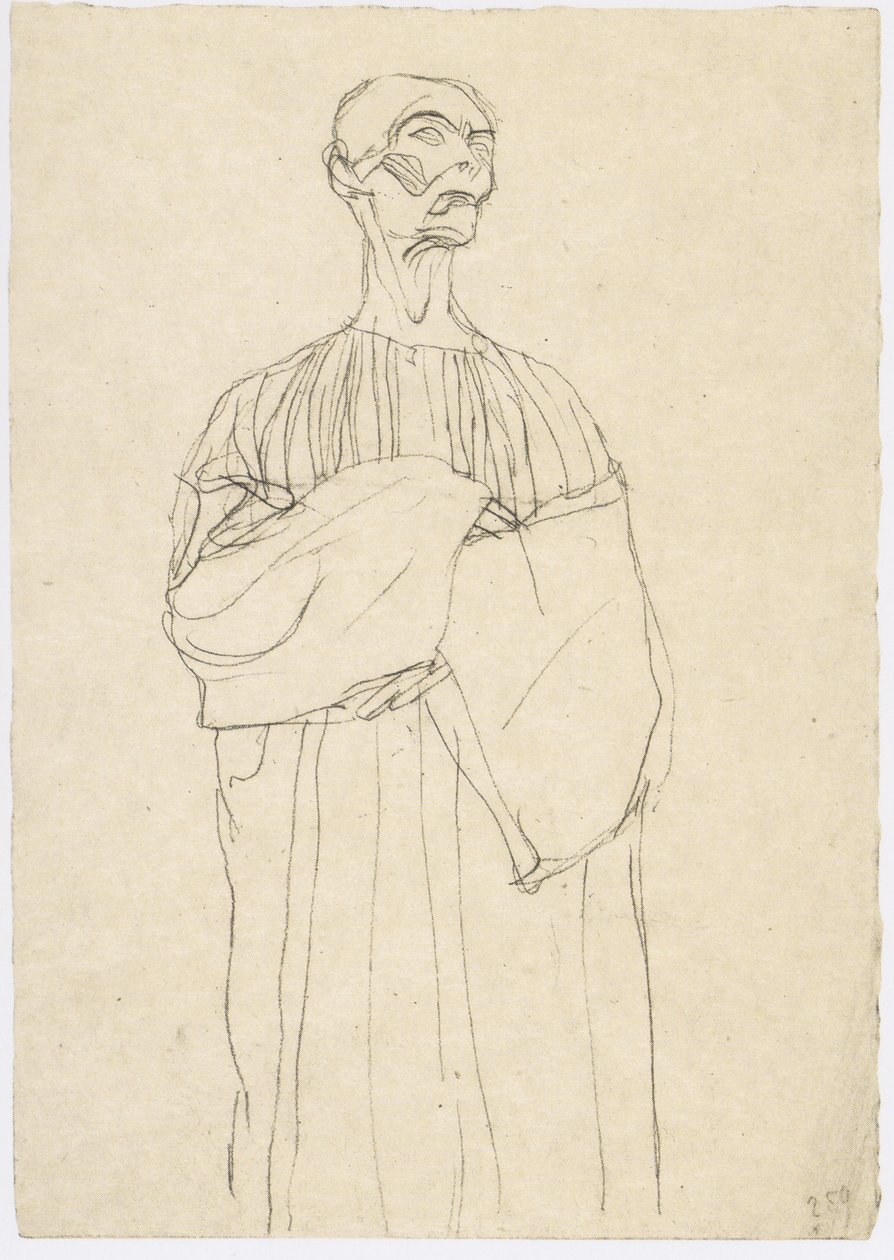 Klečící postava muže v dlouhém rouchu vpravo od Gustav Klimt