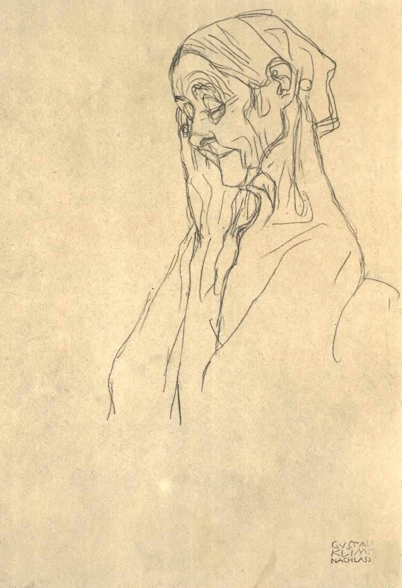 Hlava staré ženy vlevo od Gustav Klimt