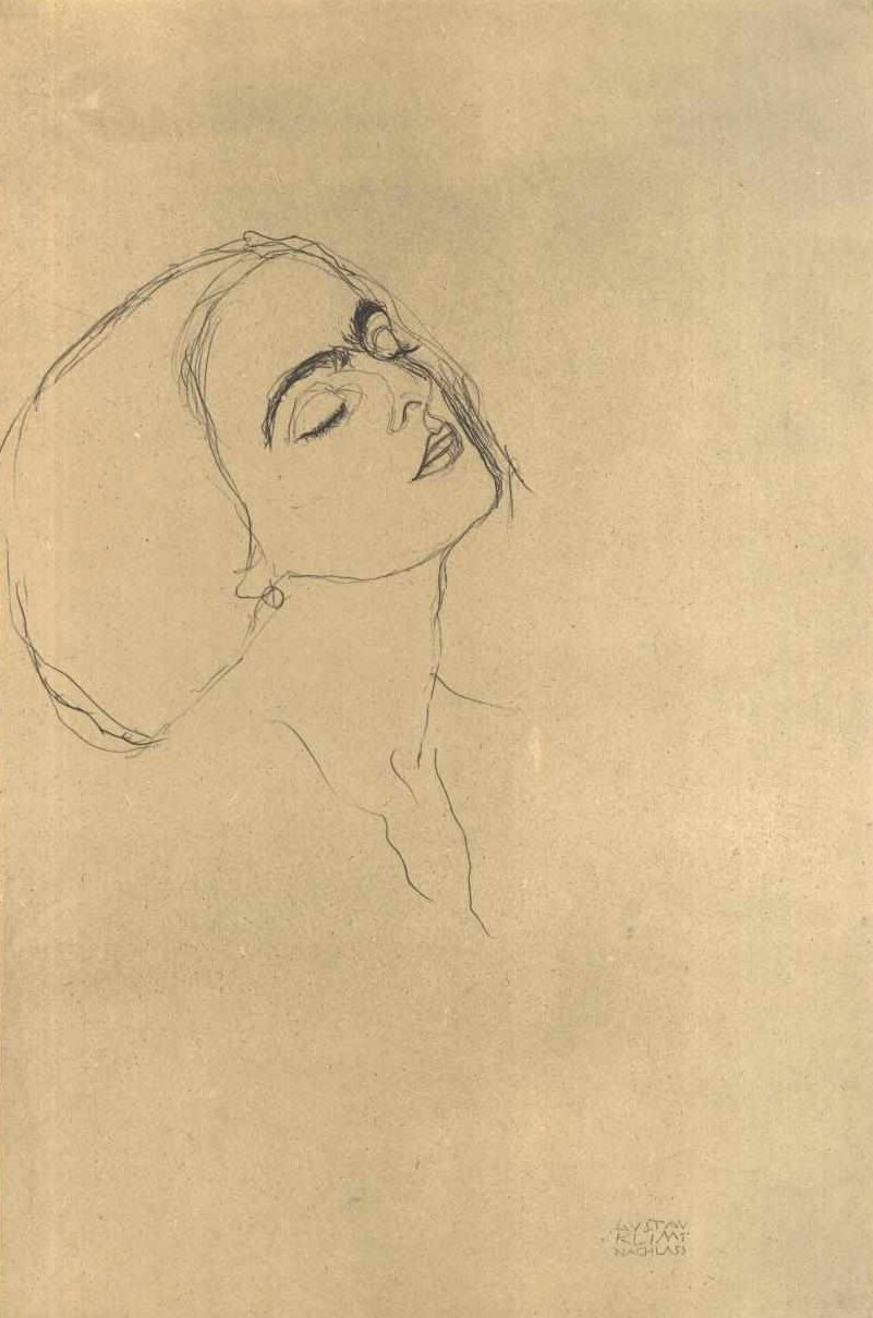 Studie hlavy se zavřenýma očima vpravo od Gustav Klimt