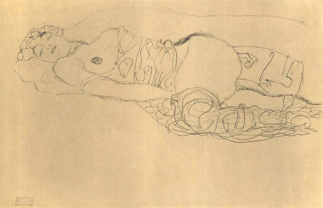 Ležel v poločase vlevo s nataženýma nohama od Gustav Klimt