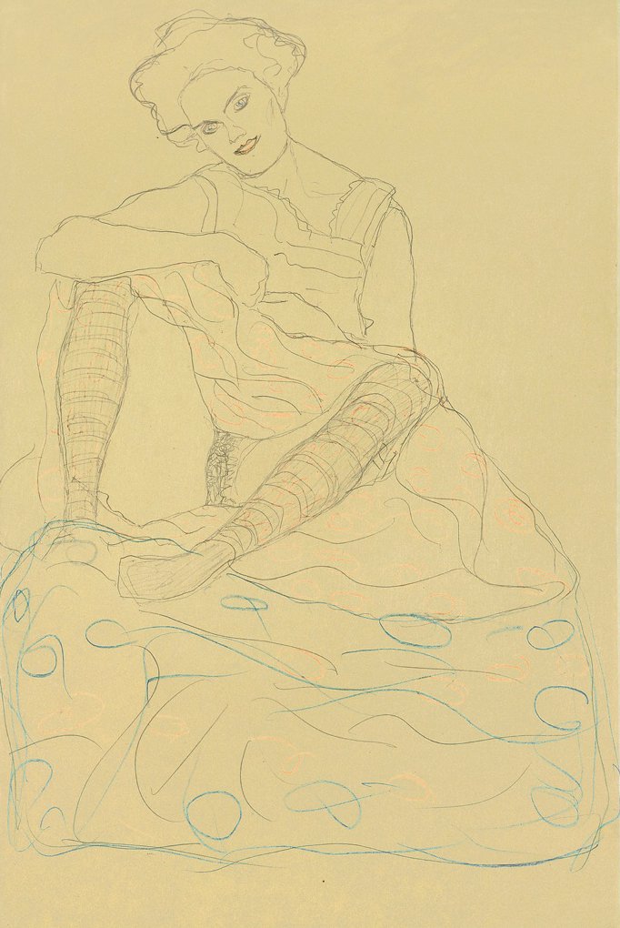Napůl nahý sedí s nohama od sebe od Gustav Klimt