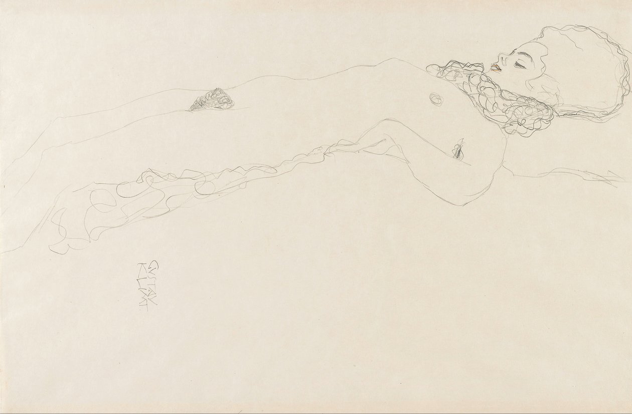 Nahá dívka s límečkem, ležící od Gustav Klimt
