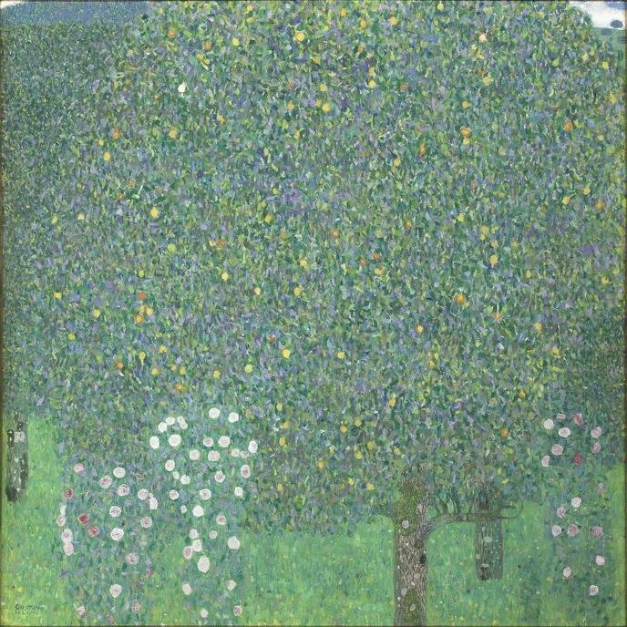 Růžové keře pod stromy od Gustav Klimt