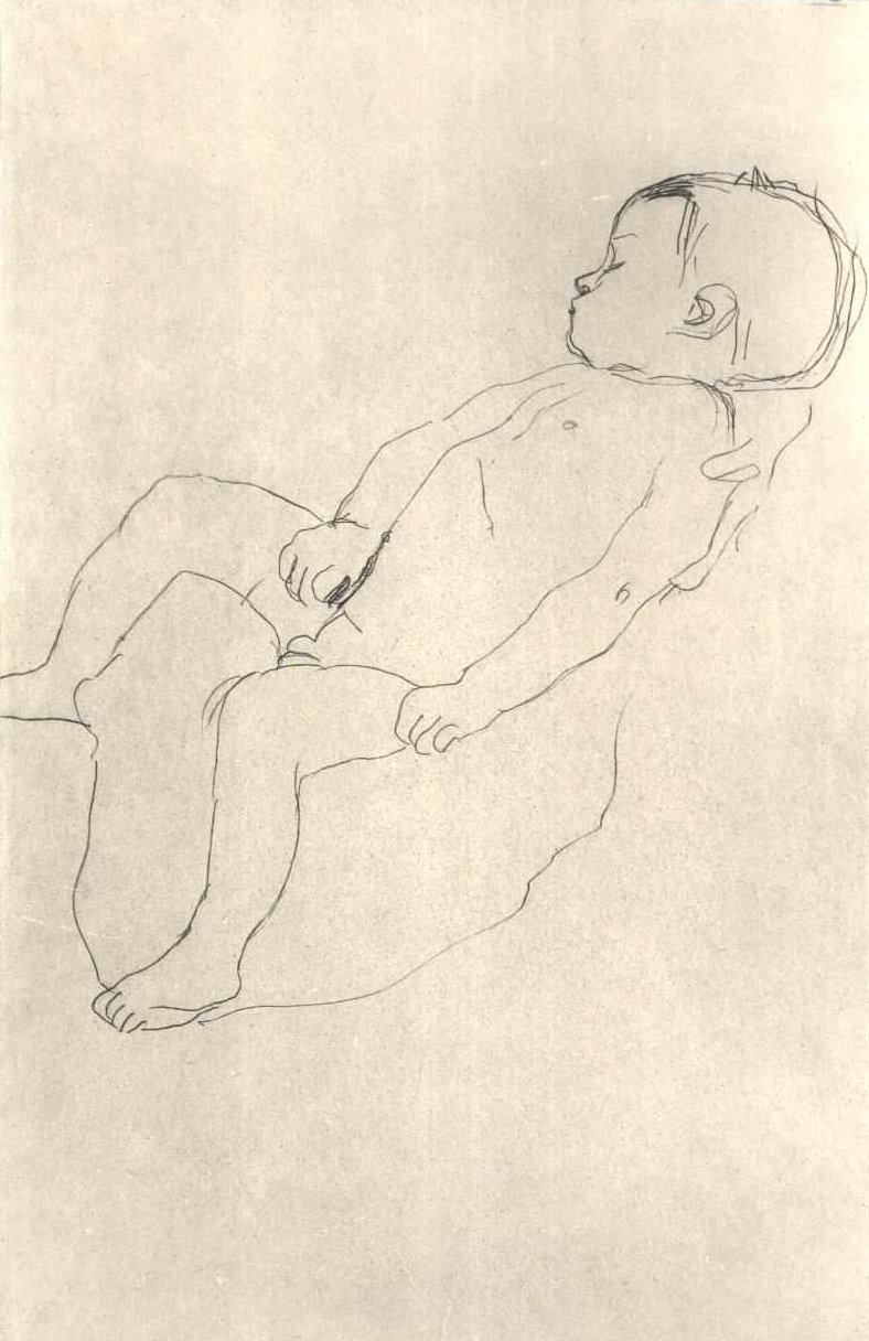 Spící chlapec vlevo od Gustav Klimt