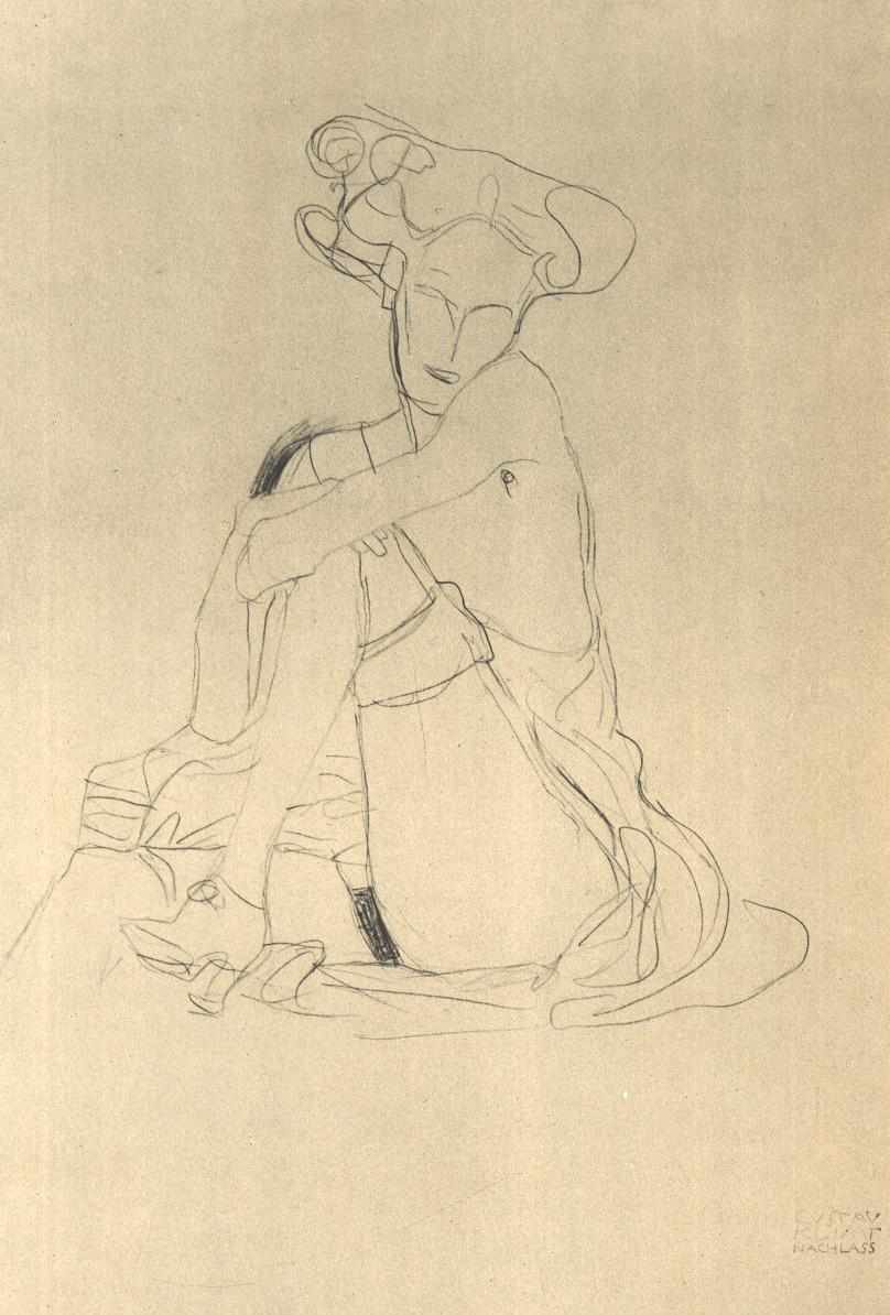 Sedící žena s podepřenou levou nohou od Gustav Klimt