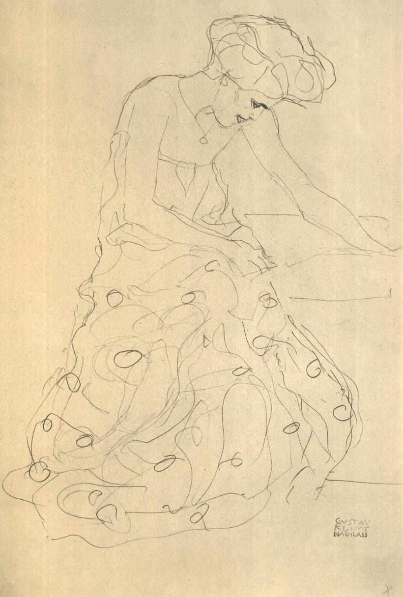 Sedící vpravo od Gustav Klimt