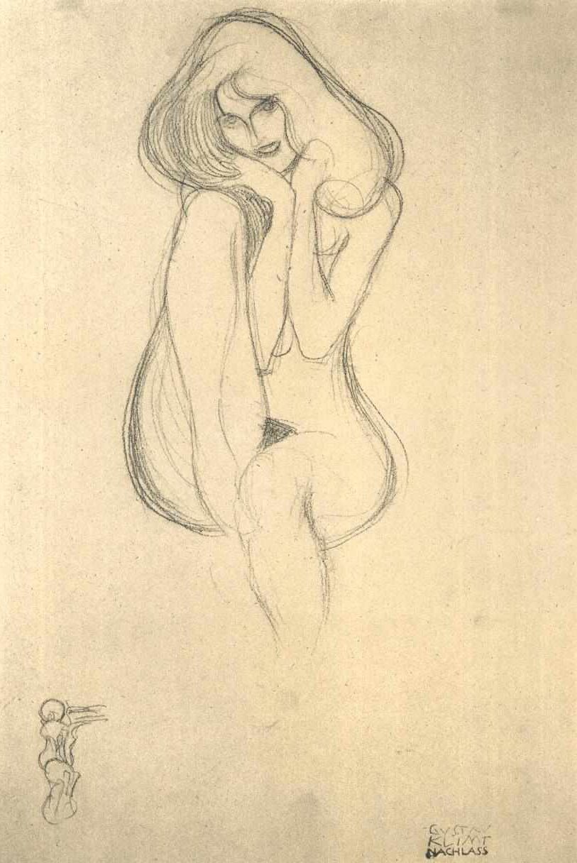 Nahé sedění zepředu od Gustav Klimt