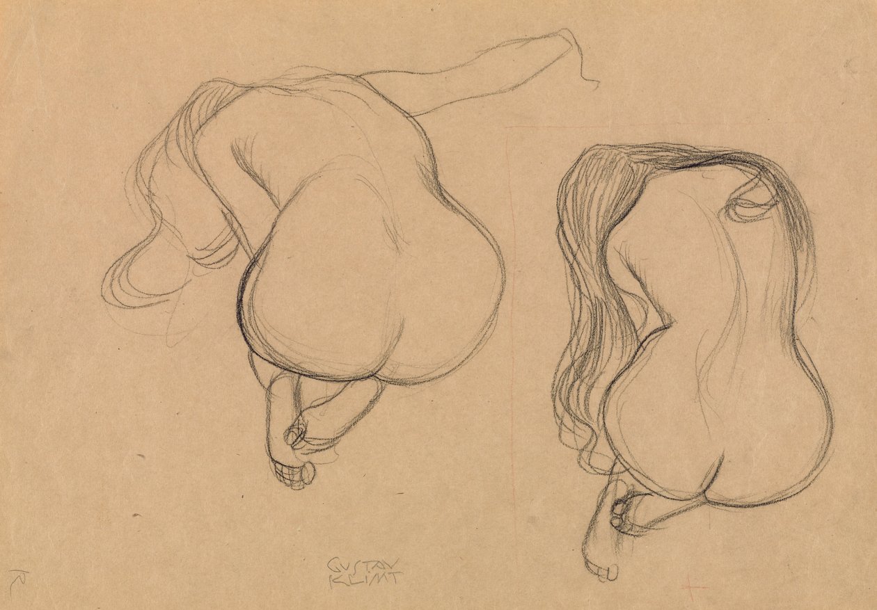Dvě studie sedícího aktu s dlouhými vlasy od Gustav Klimt