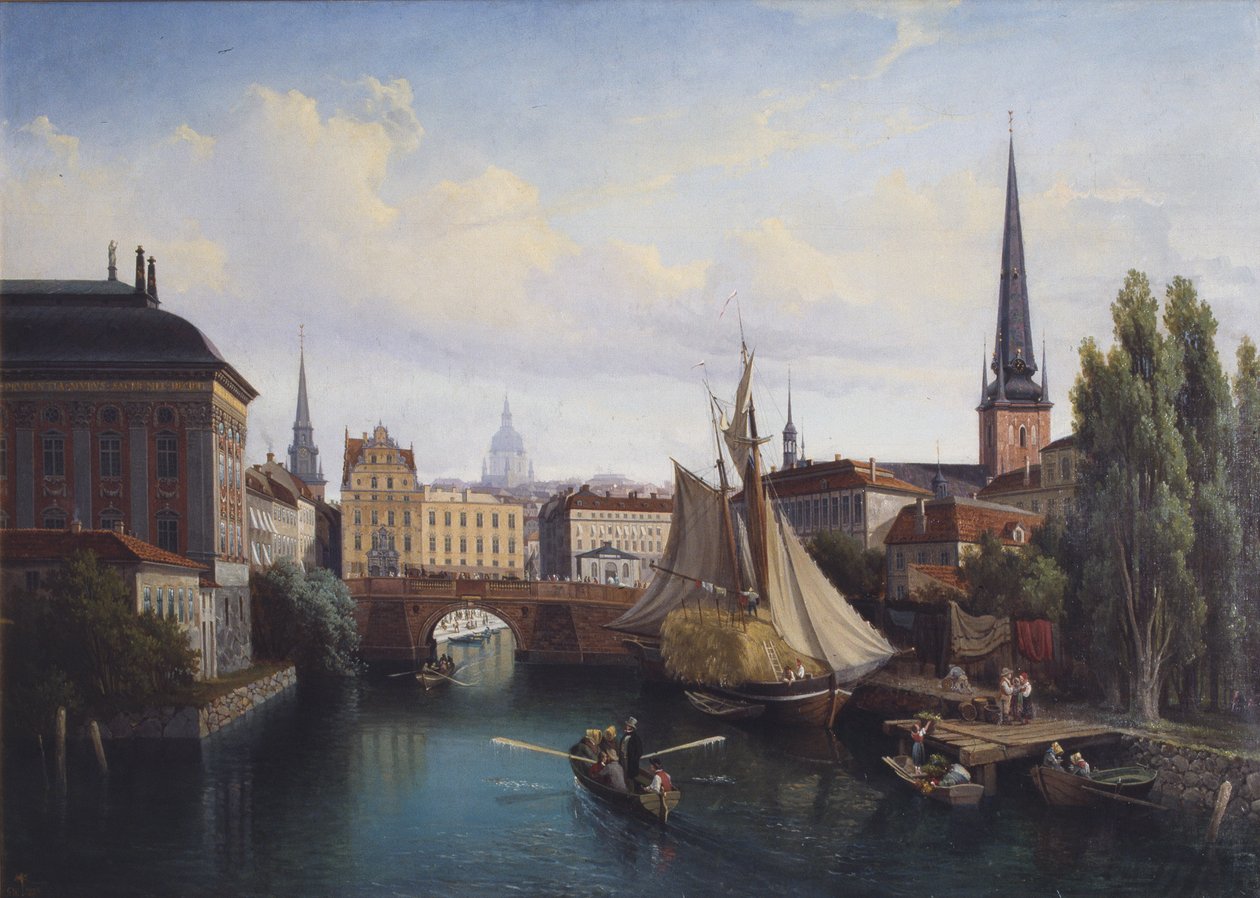 Pohled na Riddarholmskanalen, Stockholm v roce 1835, 1880 od Gustaf Wilhelm Palm