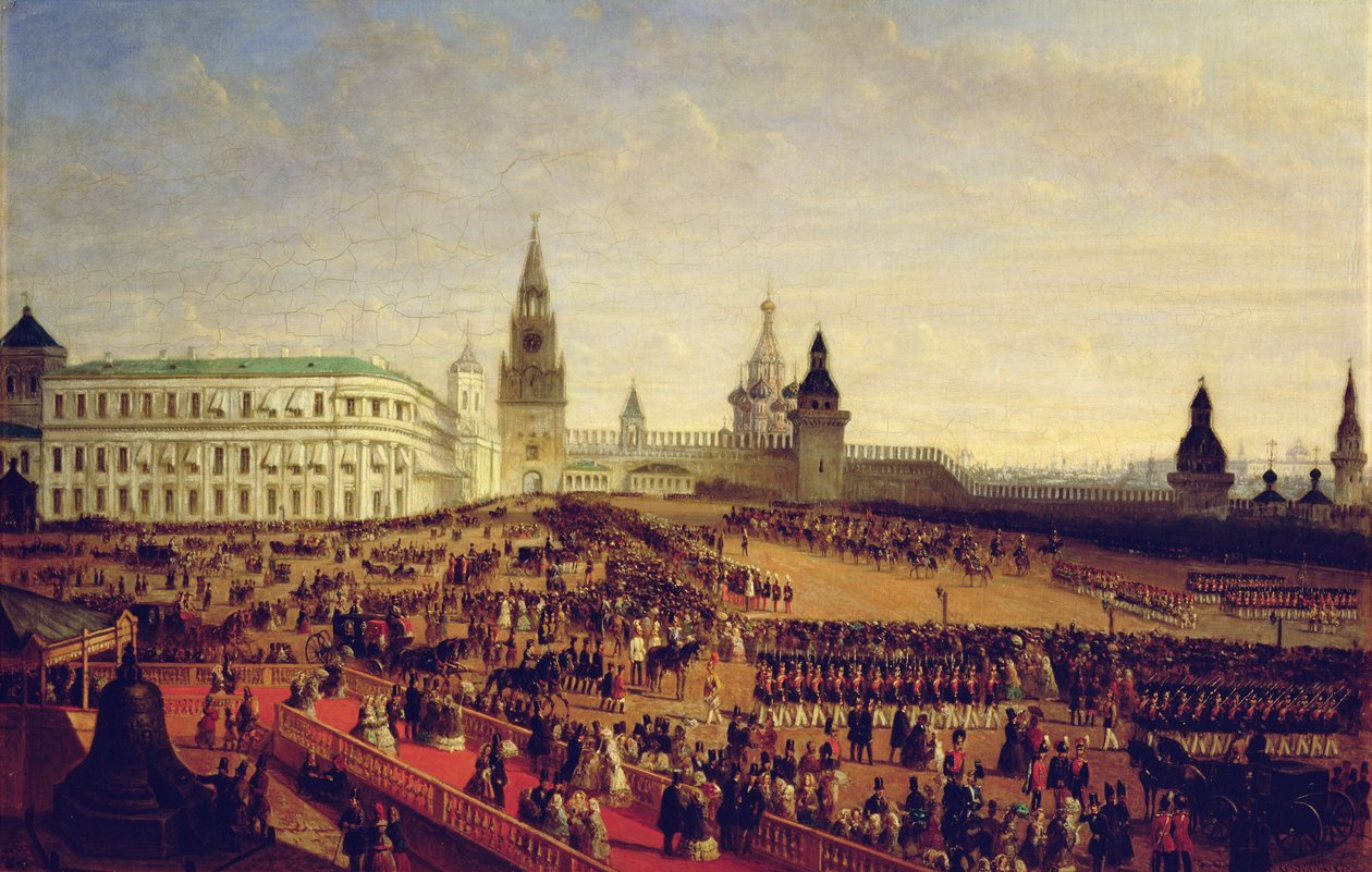 Vojenská přehlídka při korunovaci Alexandra II. v moskevském Kremlu 18. února 1855, 1856 od Gustav Schwarz