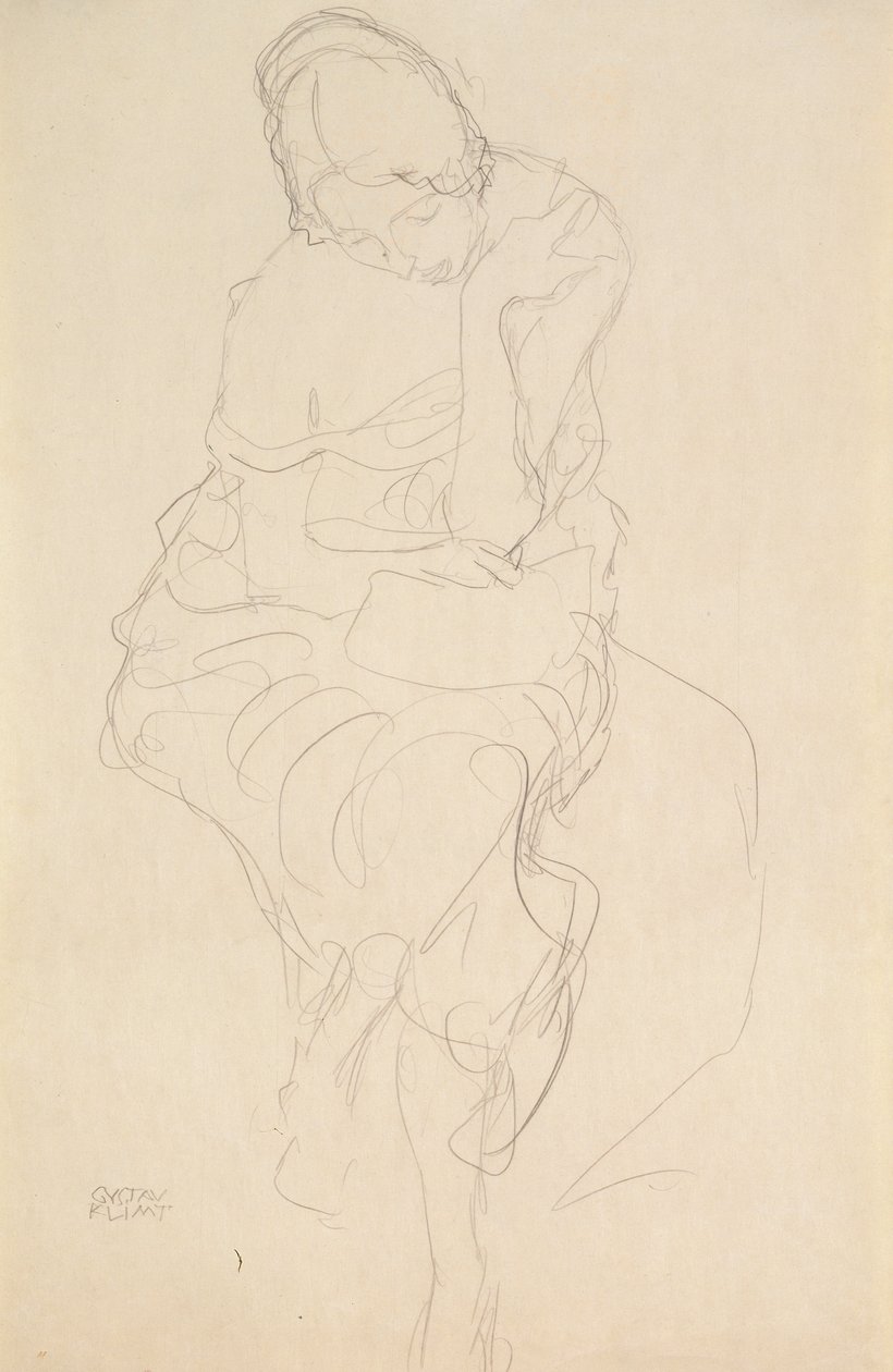 Čelní pohled na osobu sedící na stoličce od Gustav Klimt