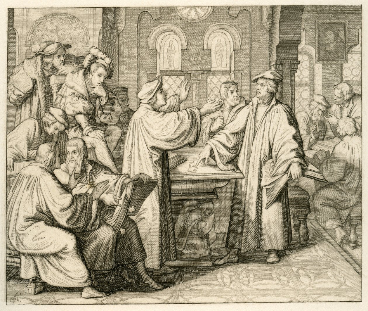 Luther a Ulrich Zwingli (1494-1531) diskutující o svátosti a nemají žádnou shodu, v Marburgu 1529 od Gustav Ferdinand Leopold Konig