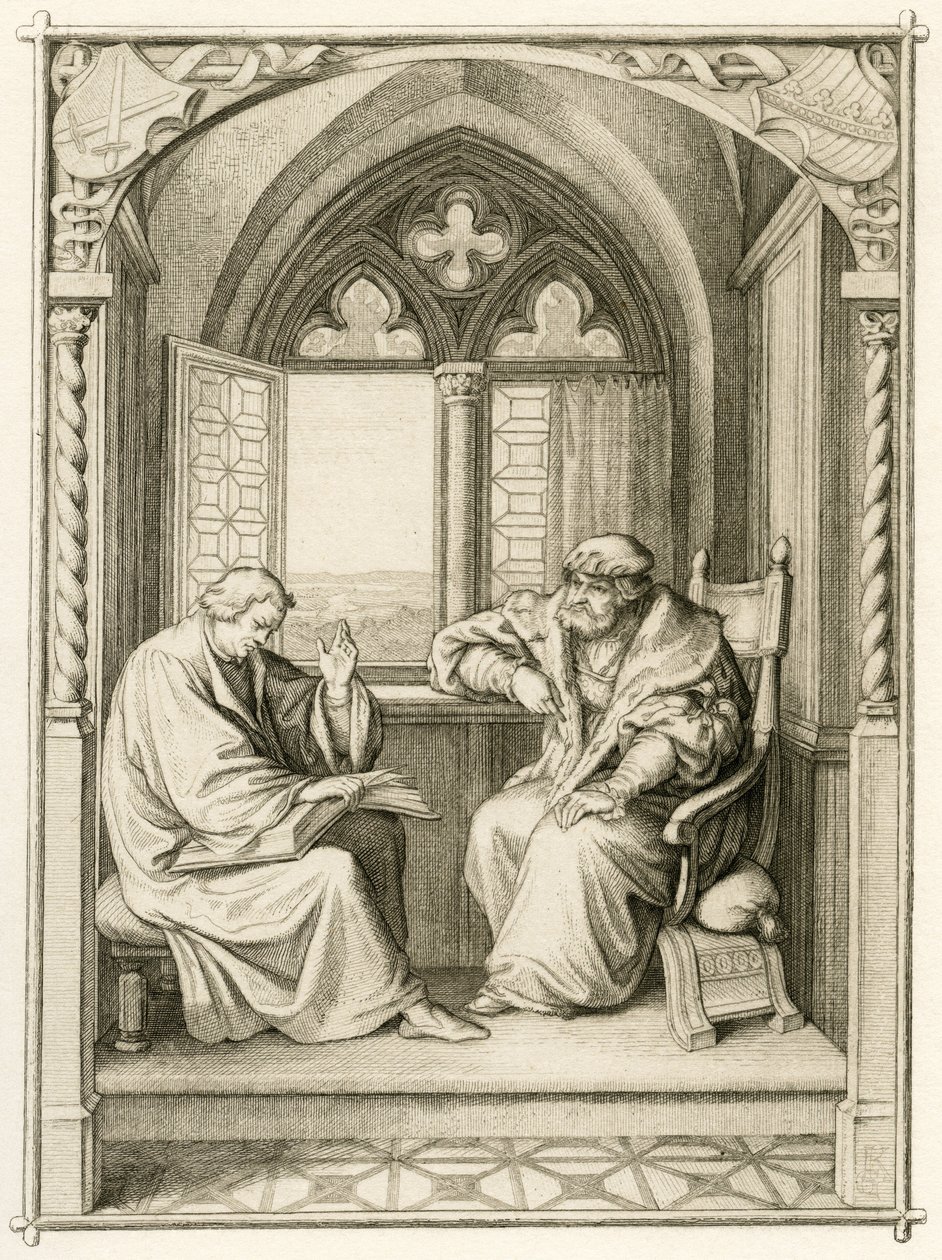 Luther čte voliči Johannu dem Bestaendigen (Jean I. de Saxe od Gustav Ferdinand Leopold Konig