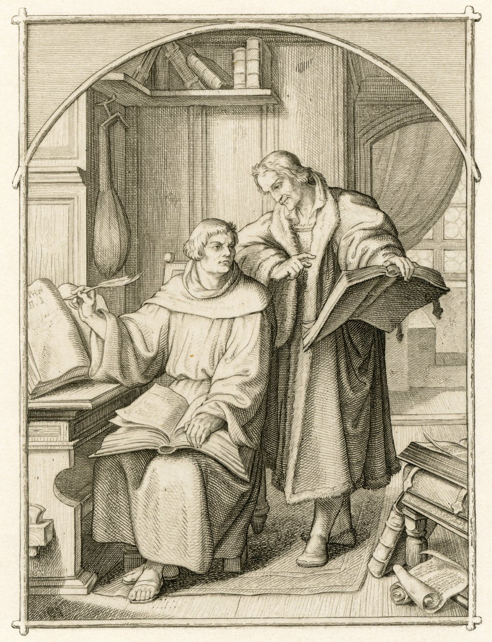 Martin Luther a Philipp Melanchthon (Philippe, Philippus Melanchthon od Gustav Ferdinand Leopold Konig