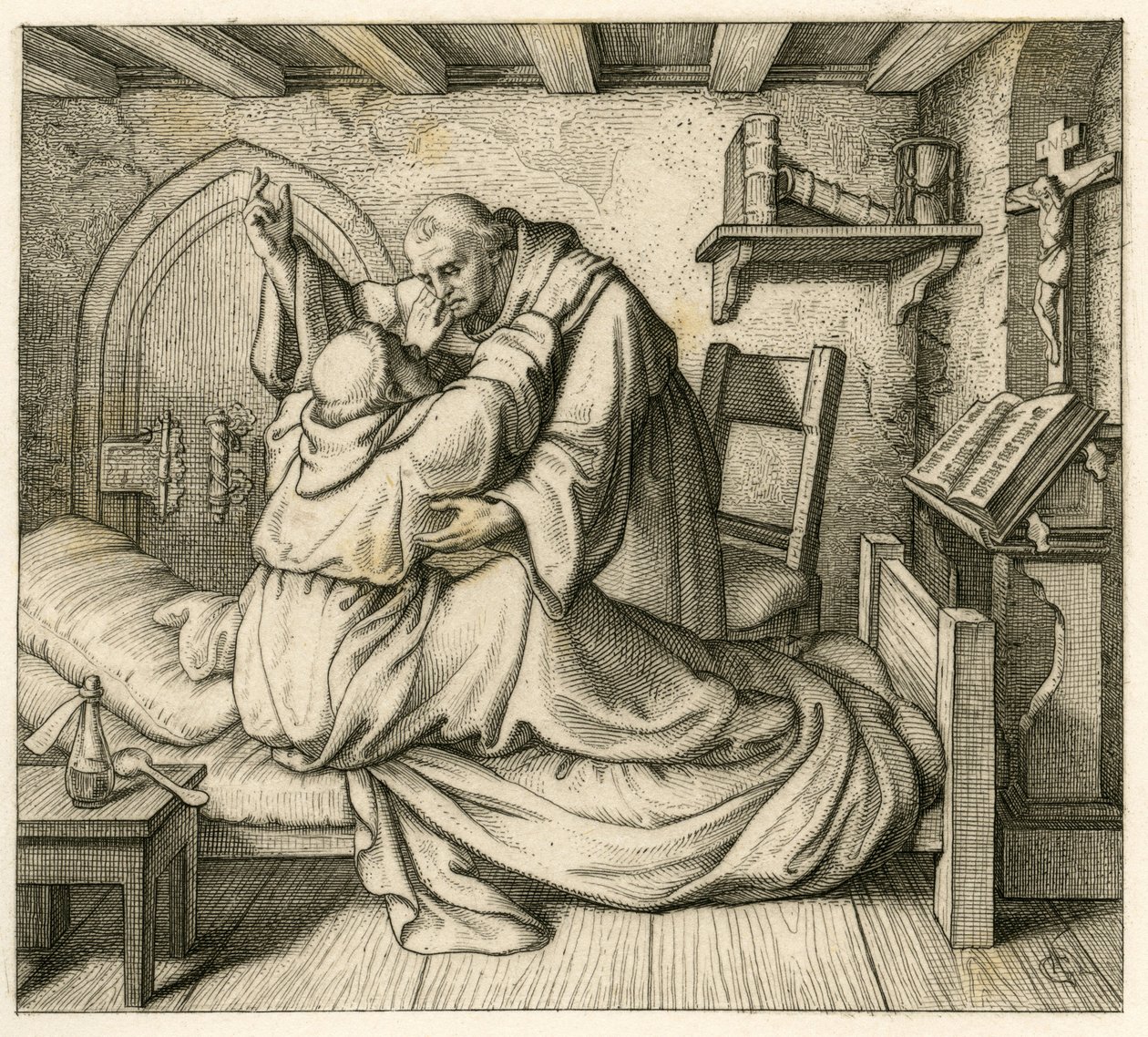 Martin Luther dostává útěchu od starého mnicha, protože byl vyčerpán tělem i lidskou myslí od Gustav Ferdinand Leopold Konig
