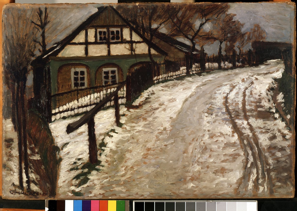 ""The thaw"" (Thaw) Zimní krajina na venkově, když taje sníh. Obraz Gustava Holsteina (1876-?) Mikalojus Konstantinas Ciurlionis Muzeum výtvarného umění, Kaunas, Litva od Gustav Holstein