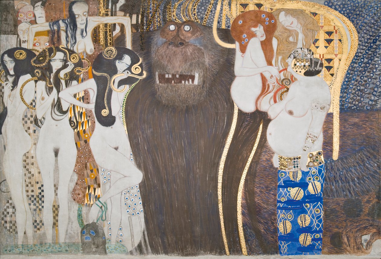 Beethovenův vlys: Nepřátelské síly - panel 1, přední stěna od Gustav Klimt