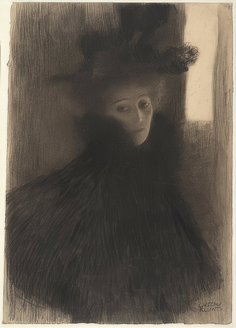 Portrét dámy s pláštěnkou a kloboukem. 1897/98 od Gustav Klimt