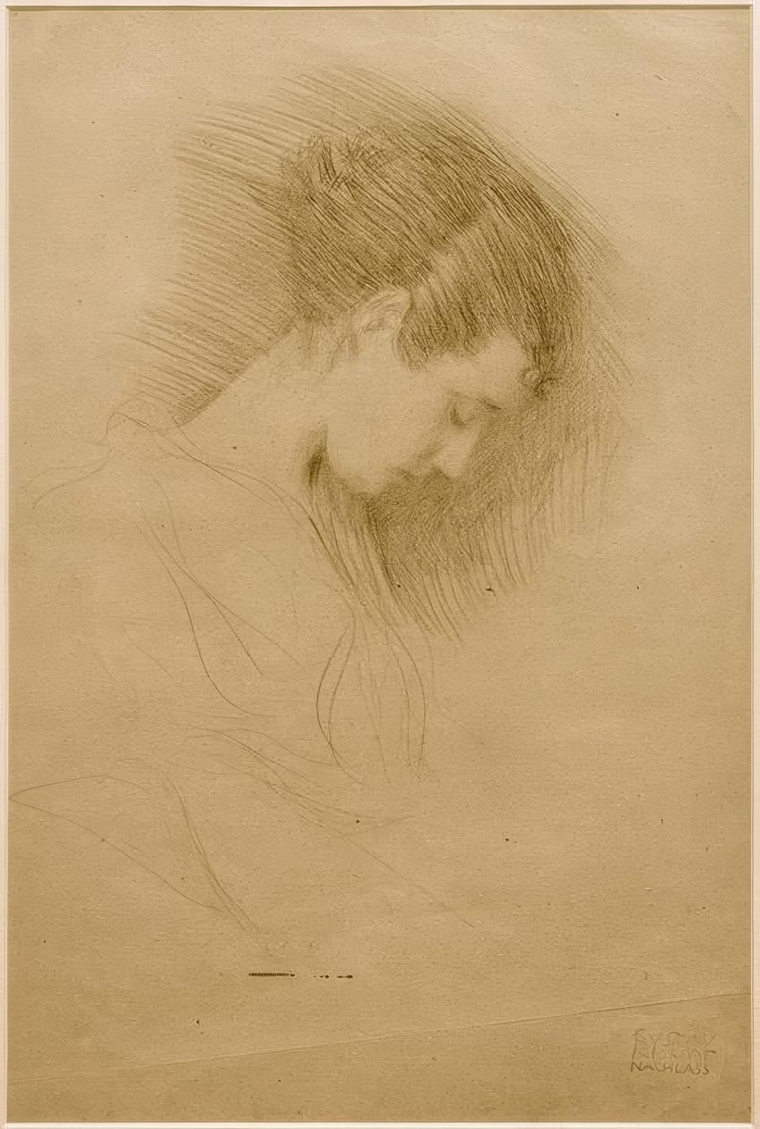 Polodélka portrét dívky s hlavou skloněnou doprava od Gustav Klimt