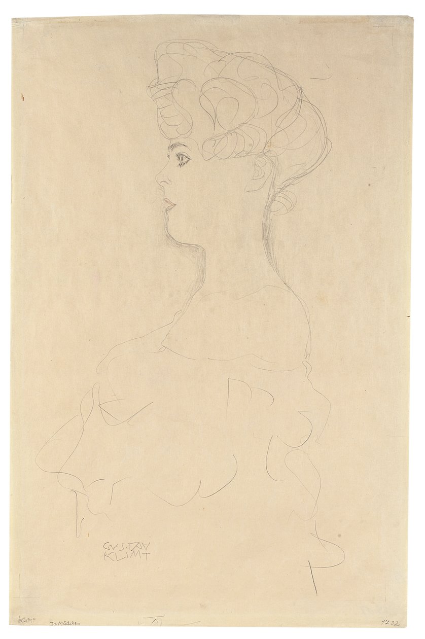 Portrét z profilu zleva, asi 1904-05 (tužka s bílou a červenou pastelkou na japonském papíře) od Gustav Klimt