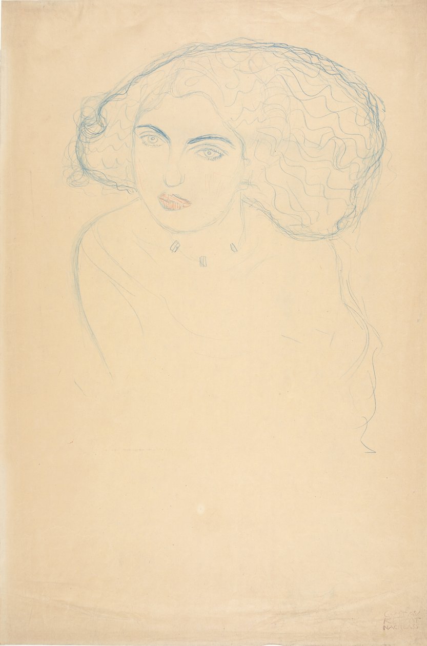 Hlava ženy, kolem roku 1916 (barevná tužka na papíře) od Gustav Klimt