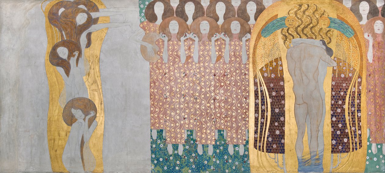 Tady je Polibek celému světu!, detail Beethovenova vlysu od Gustav Klimt