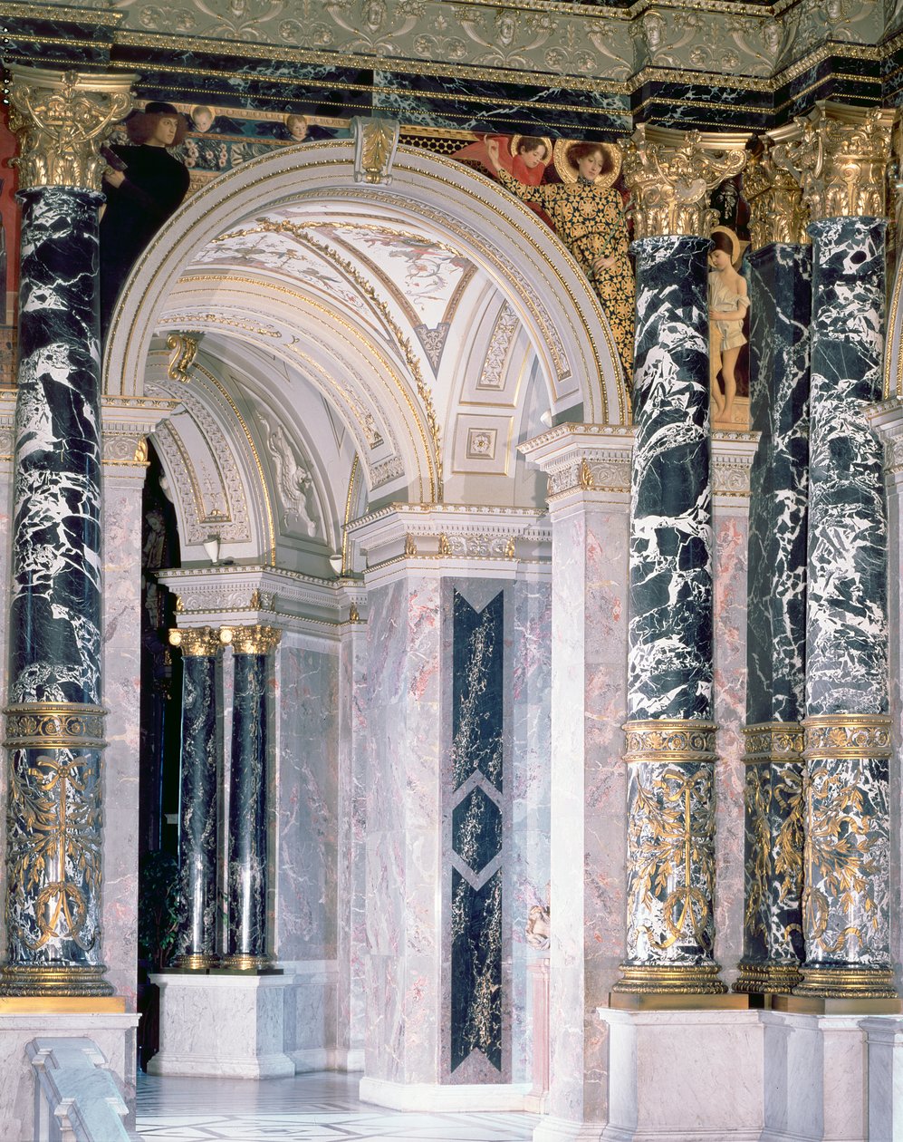 Interiér Kunsthistorisches Museum ve Vídni, detail znázorňující klenbu a výzdobu figurín znázorňující italskou renesanci, 189091 (nástěnná malba) od Gustav Klimt
