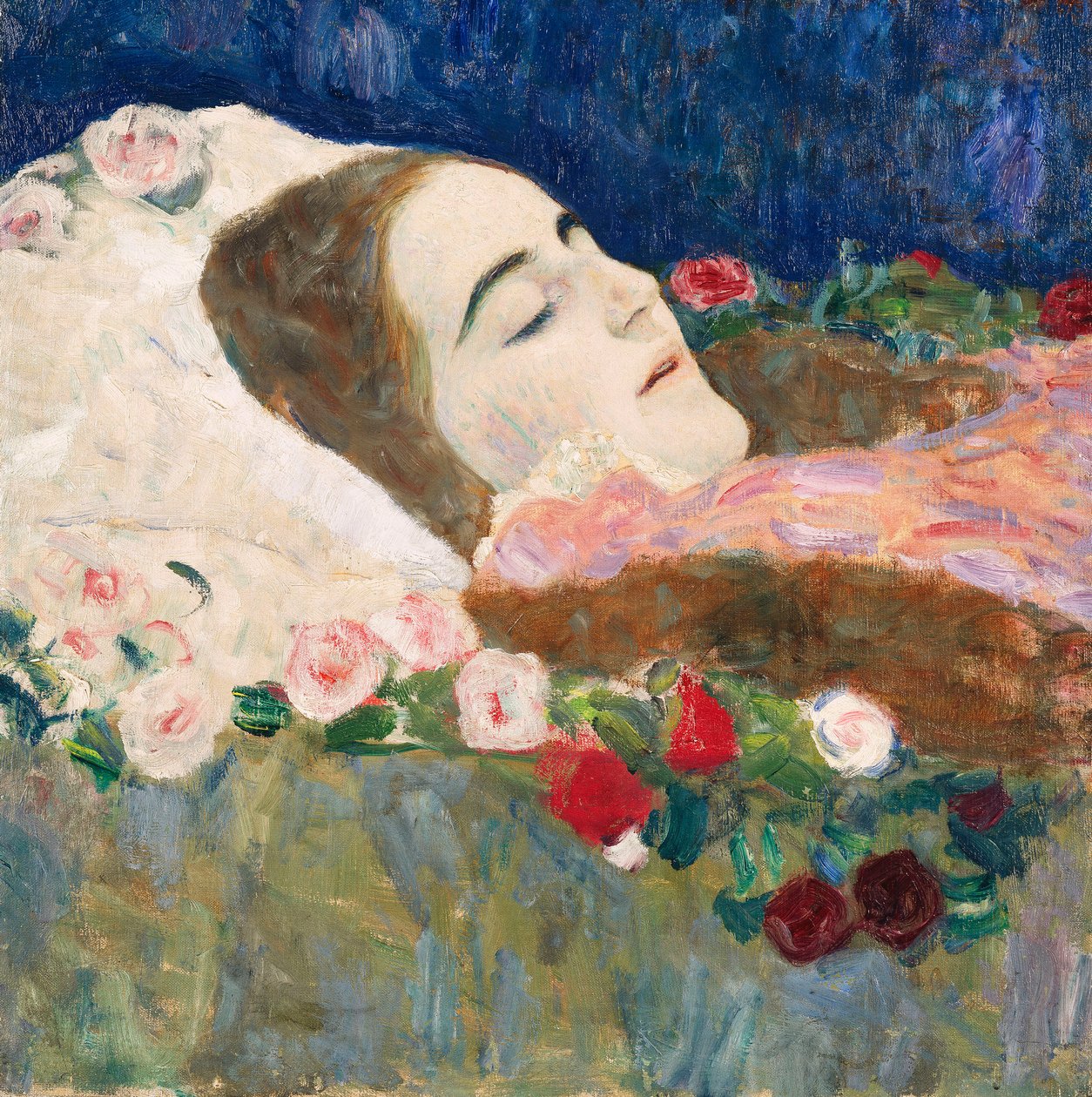 slečna Ria Munk na smrtelné posteli; Fraulein Ria Munk na smrtelné posteli, kolem roku 1910 od Gustav Klimt