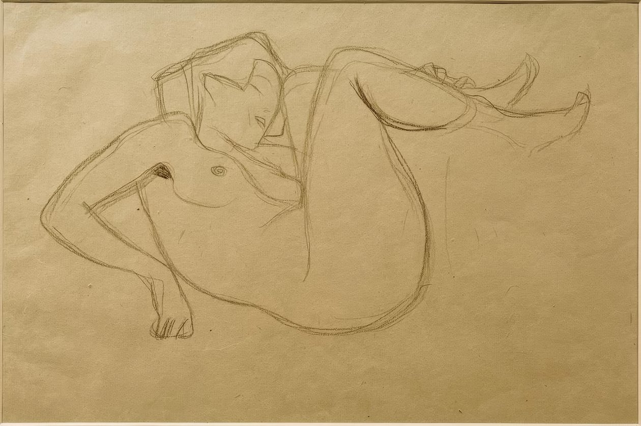 Nahá dívka krčící se s nataženými stehny (studie) od Gustav Klimt