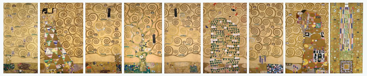 Devět pracovních nákresů realizace mozaikového vlysu pro jídelnu domu Stoclet v Bruselu od Gustav Klimt
