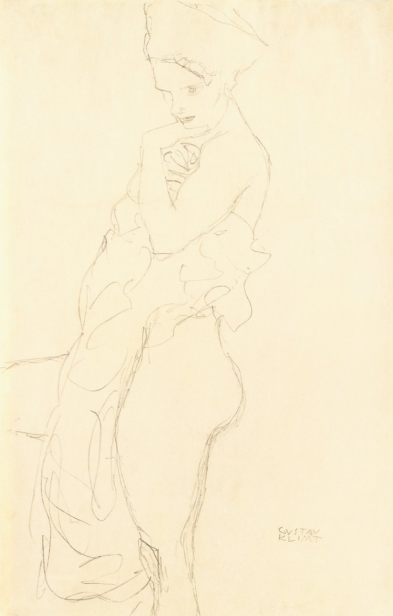 Akt stojící vlevo, držící u těla ručník, 1917 od Gustav Klimt