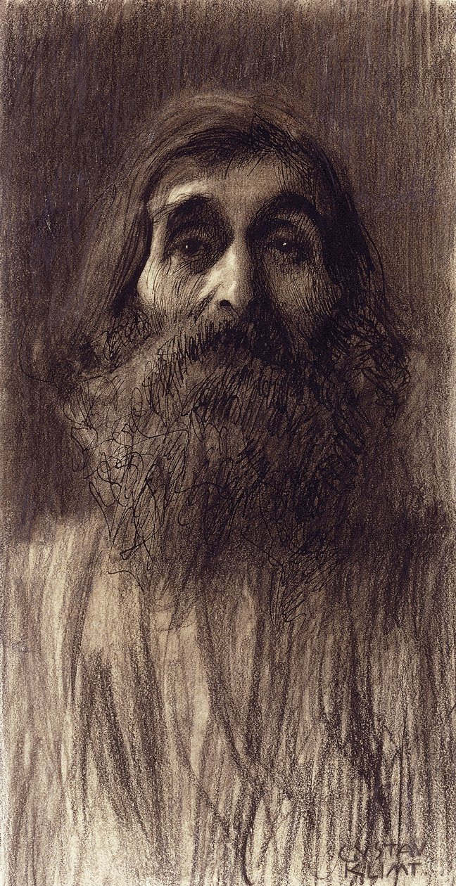 Portrét vousatého muže; Polodlouhý portrét Bearded Mammes, čelní pohled, kolem roku 1894 od Gustav Klimt