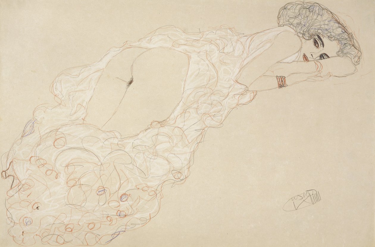 Ležící akt ležící na břiše a čelem doprava, 1910 od Gustav Klimt