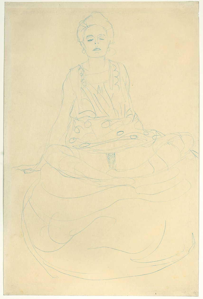 Sedící poloviční akt zepředu; Sitzender Halbakt von Vorne, 1907 od Gustav Klimt