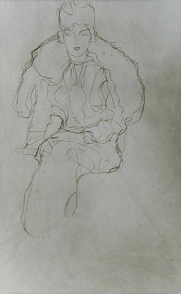 Sedící žena s kožešinovým zábalem a čelenkou od Gustav Klimt