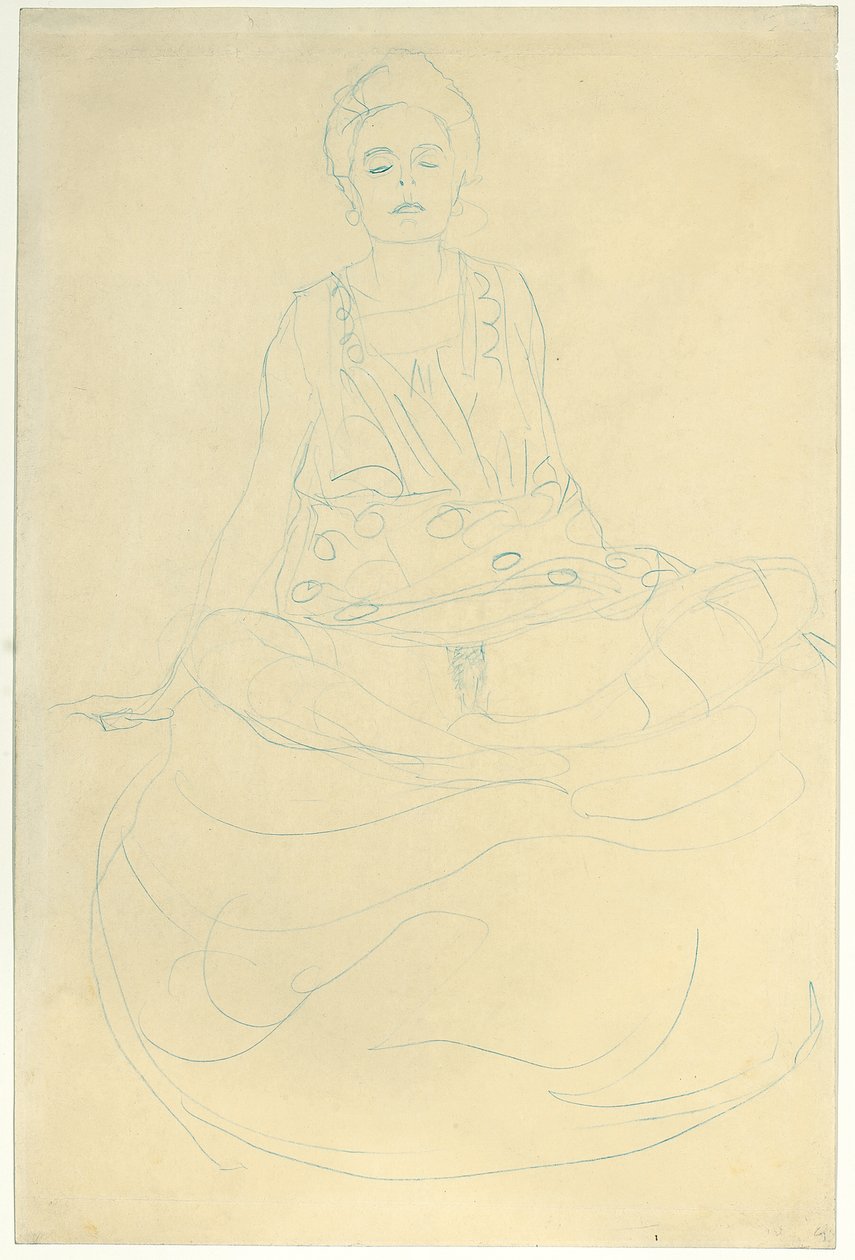 Sedící polonahý zepředu, cca 1907 (tužka na papíře) od Gustav Klimt