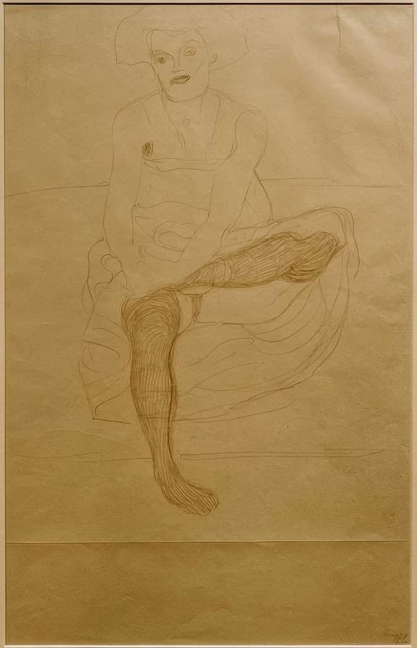 Sedící žena zepředu polonahá od Gustav Klimt