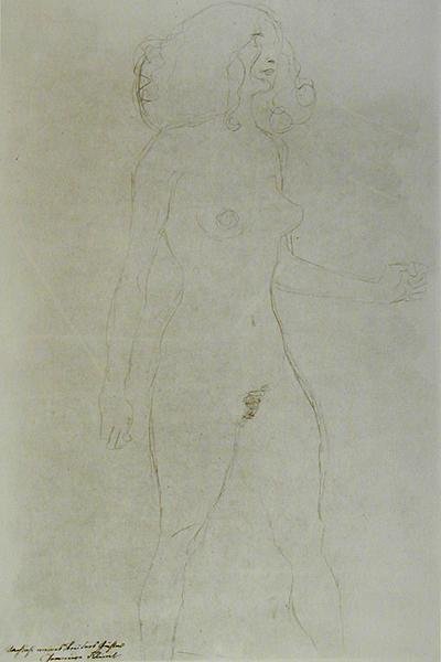 Stojící akt (tužka na papíře) (černobílá fotografie) od Gustav Klimt