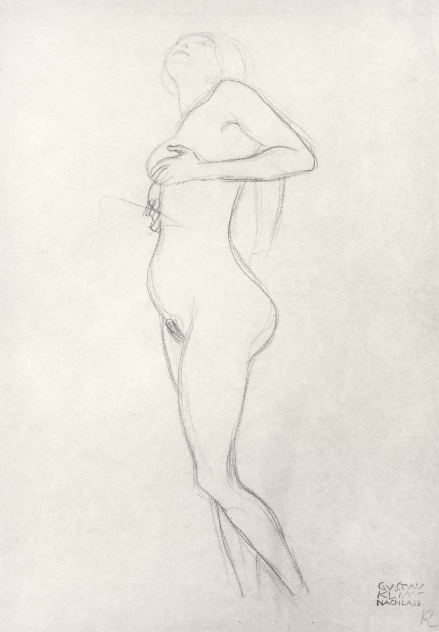 Stojící Nahá Dívka Vzhlédl od Gustav Klimt
