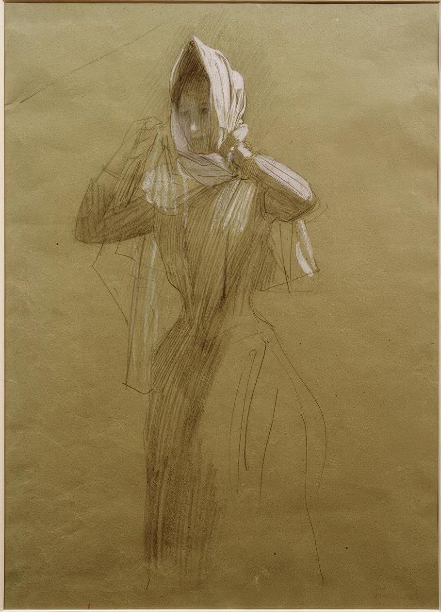 Stojící mladá žena, balící šátek od Gustav Klimt