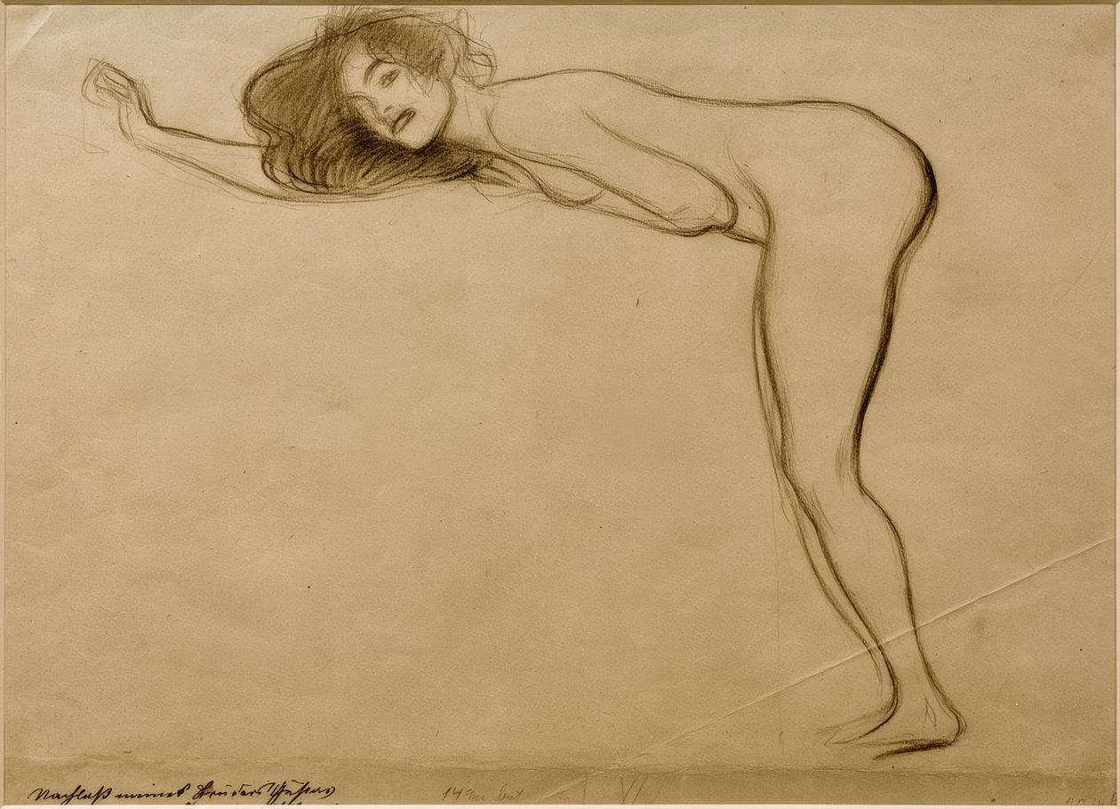 Stojící nahá dívka s tělem ohnutým doleva od Gustav Klimt